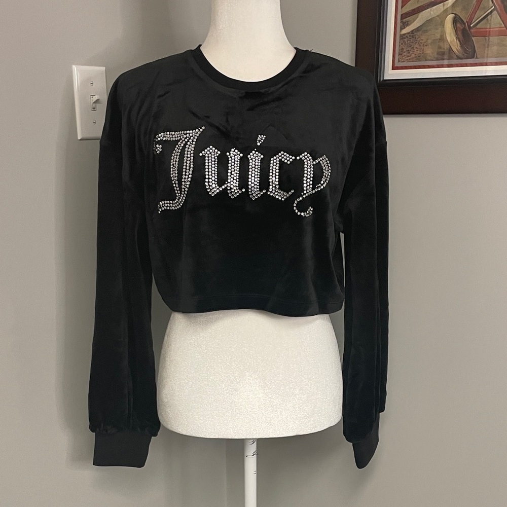 NWT Juicy Rhinestone & Velour Crop Long Sleeve Sweatshirt Size Medium
